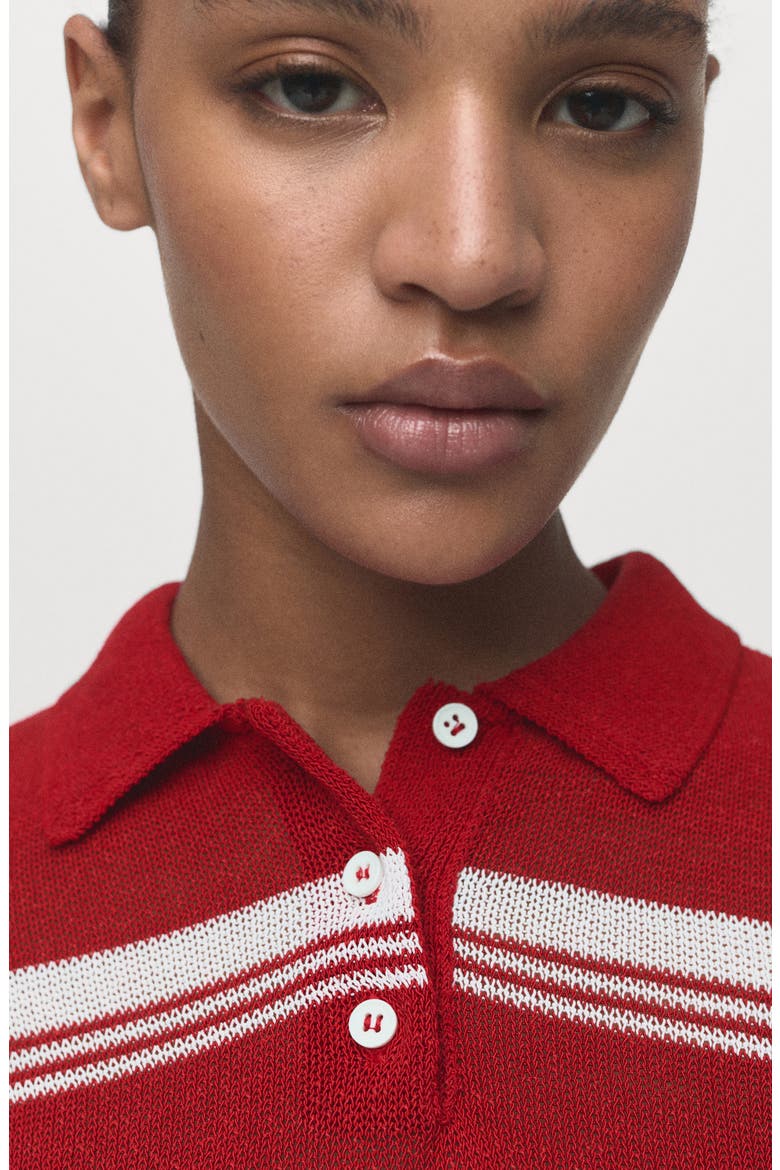Stripe Short Sleeve Polo Sweater, Alternate, color, RED
