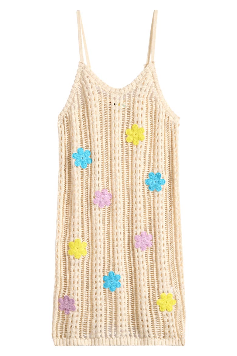 Flower Sweater Dress, Main, color, NATURAL/ LILAC/ BLUE RADIANCE