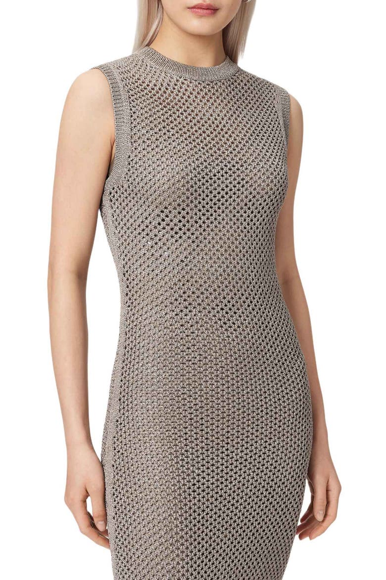 Jessie Sleeveless Fringe Trim Dress, Alternate, color, PEBBLE GREY