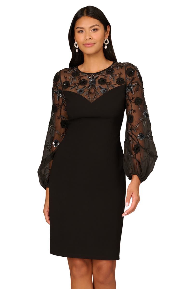 Aidan Mattox by Adrianna Papell Sequin Floral Long Sleeve Cocktail Dress, Alternate, color, 