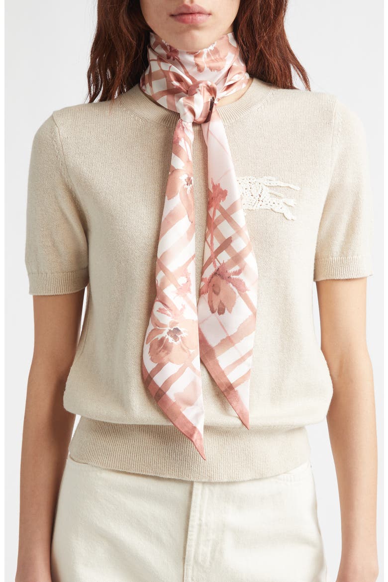Anemone Watercolor Check Reversible Silk Skinny Scarf, Alternate, color, QUARTZ PINK