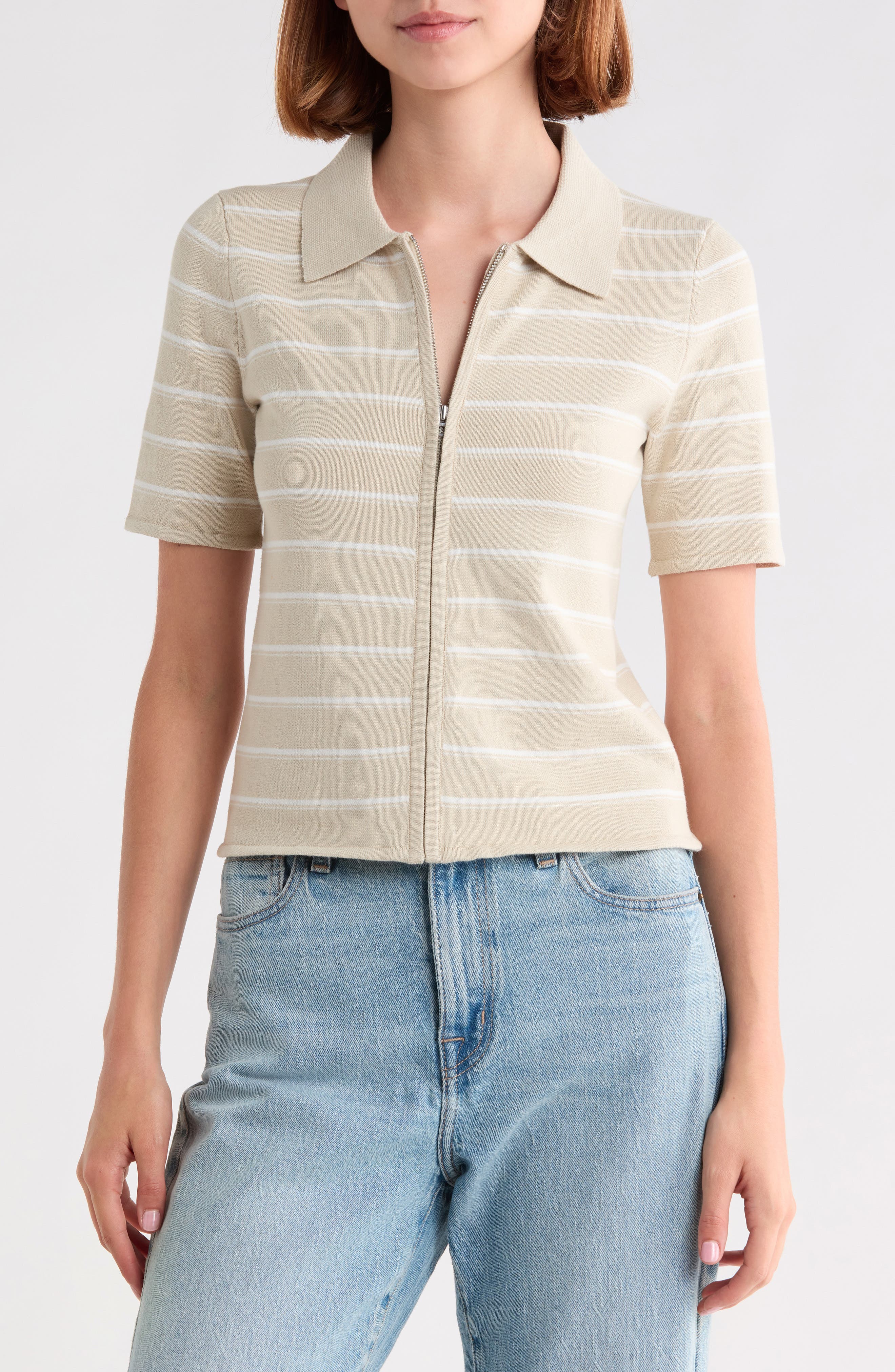 Leanne Striped Zip Polo