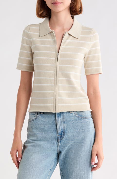 Leanne Striped Zip Polo