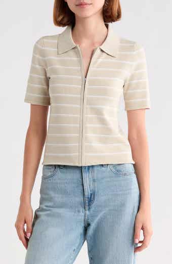 Leanne Striped Zip Polo