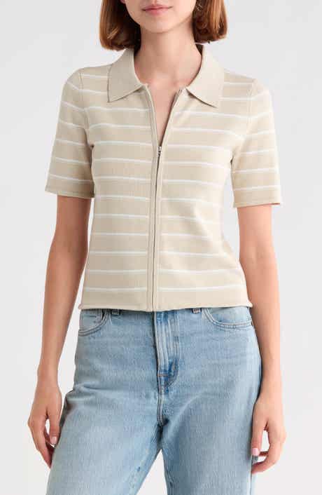 Leanne Striped Zip Polo