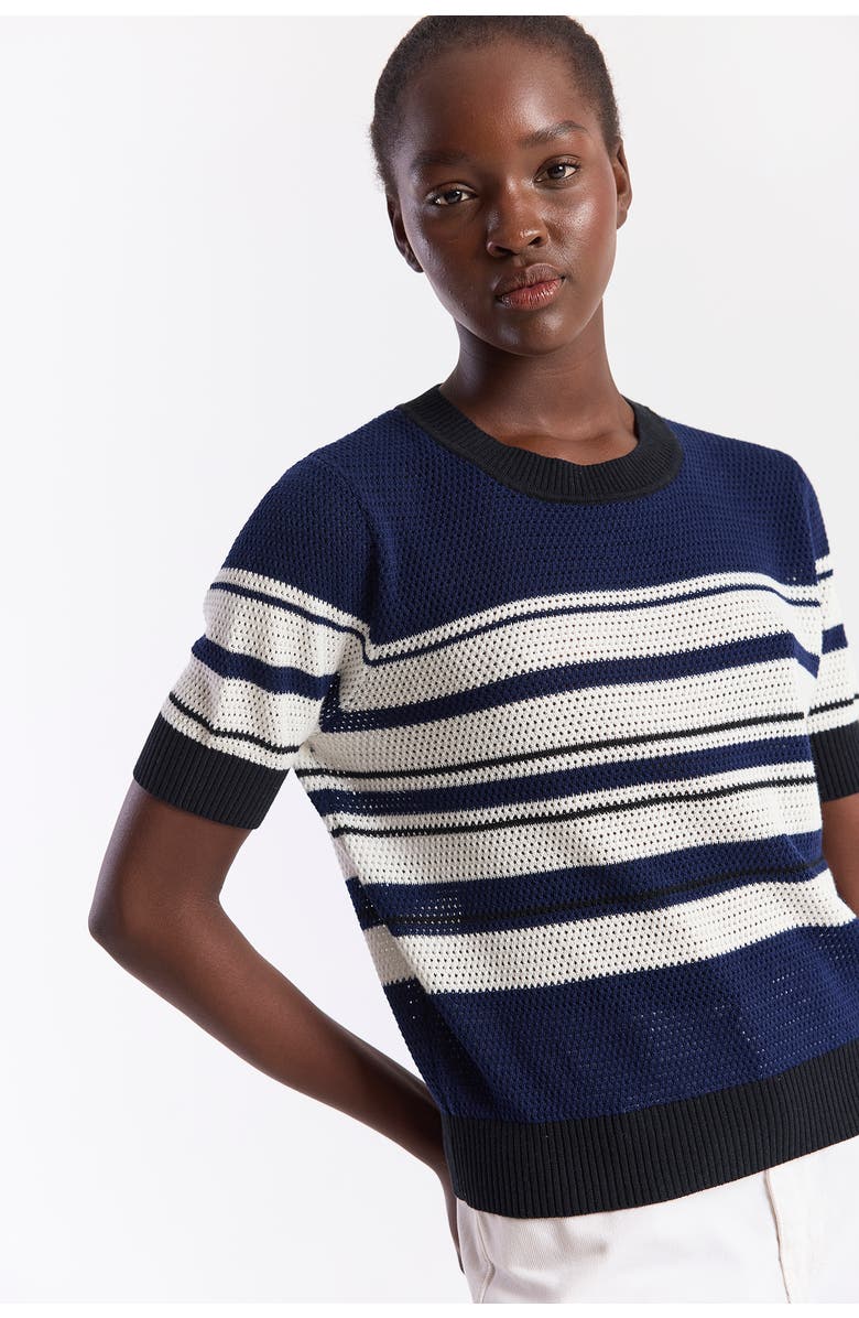 WISPR Textured Stripe Crewneck Top, Alternate, color, Navy/Ivory, Black
