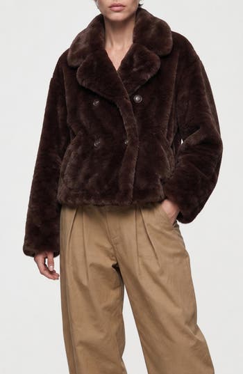 Noize Push Faux Fur Coat In Brown