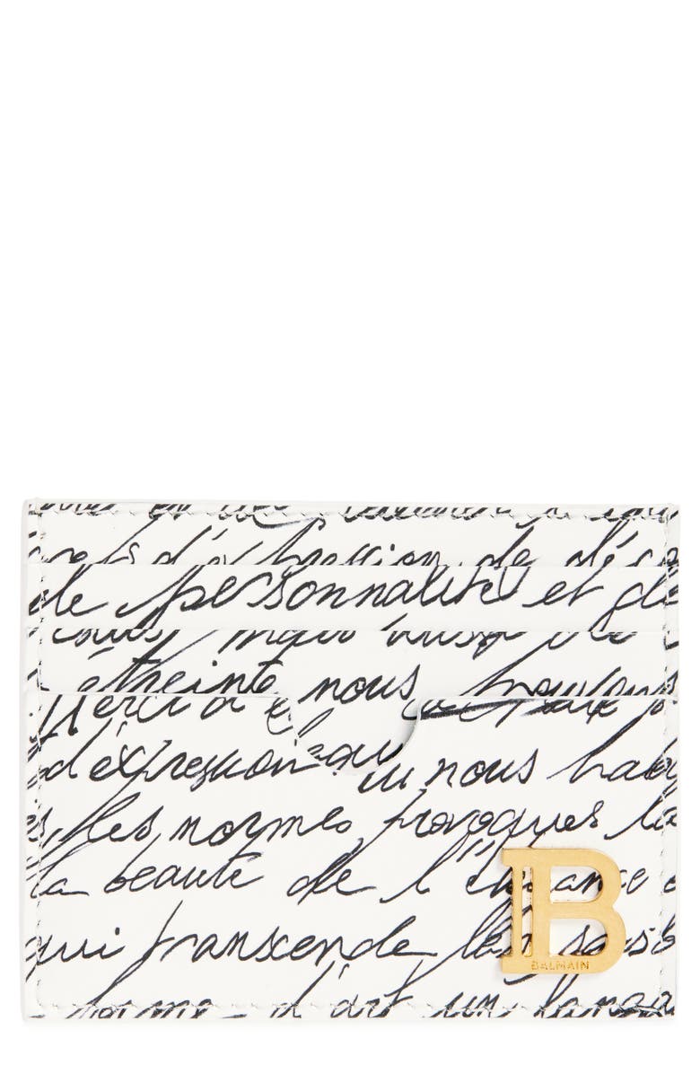 Balmain B-Buzz Printed Leather Card Holder, Main, color, 