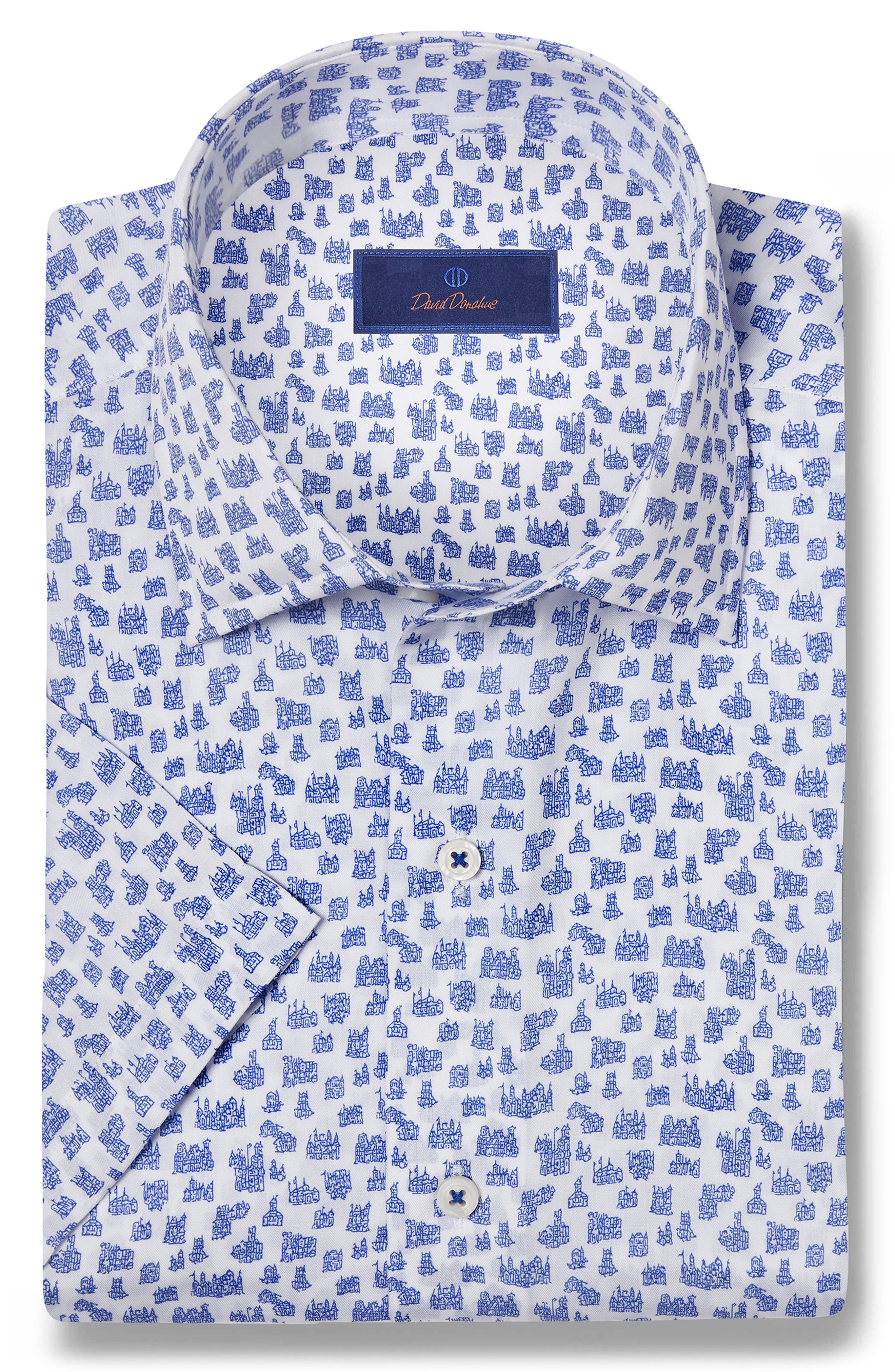 David Donahue Printed Short Sleeve Sport Shirt