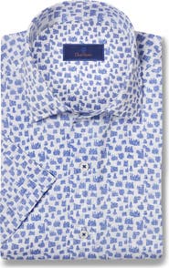 David Donahue Printed Short Sleeve Sport Shirt