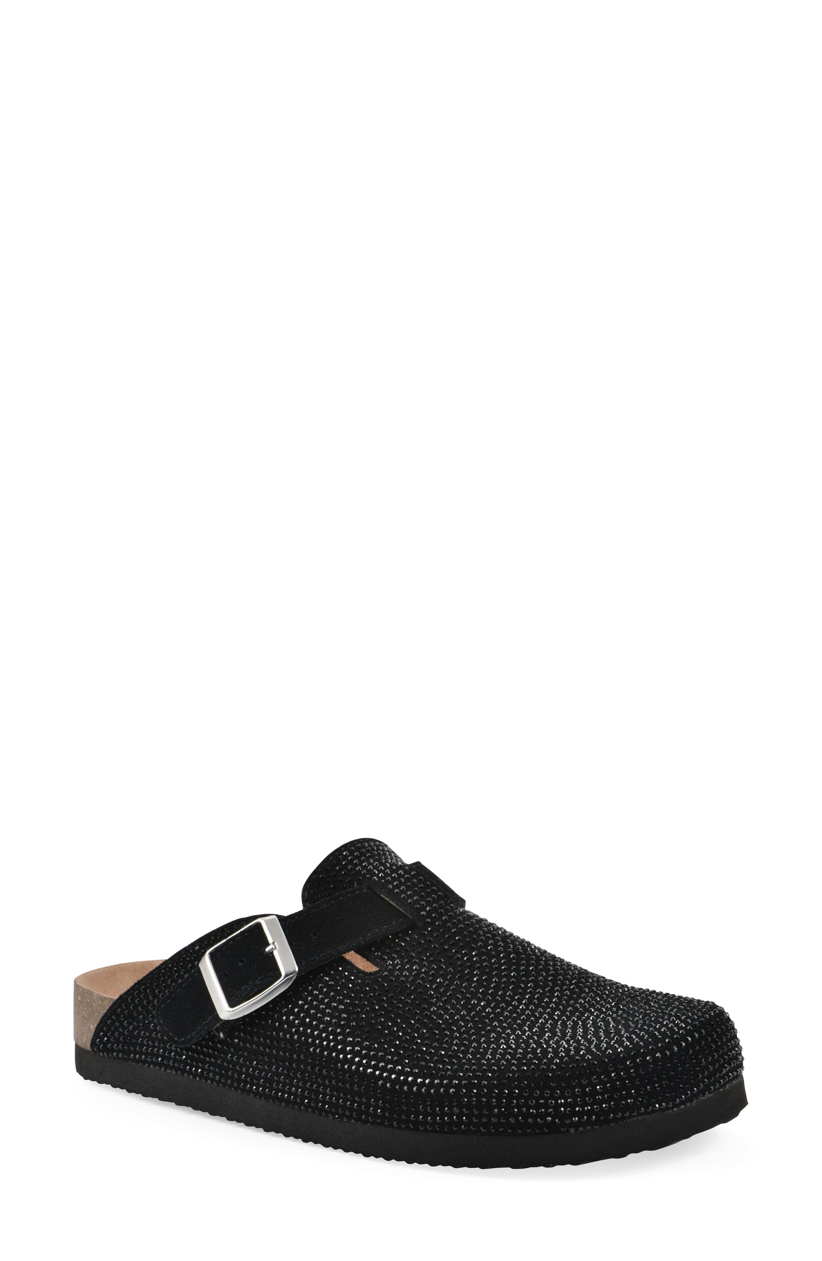 White Mountain Footwear Bellamy Crystal Embellished Clog, Main, color, Black/ Suede