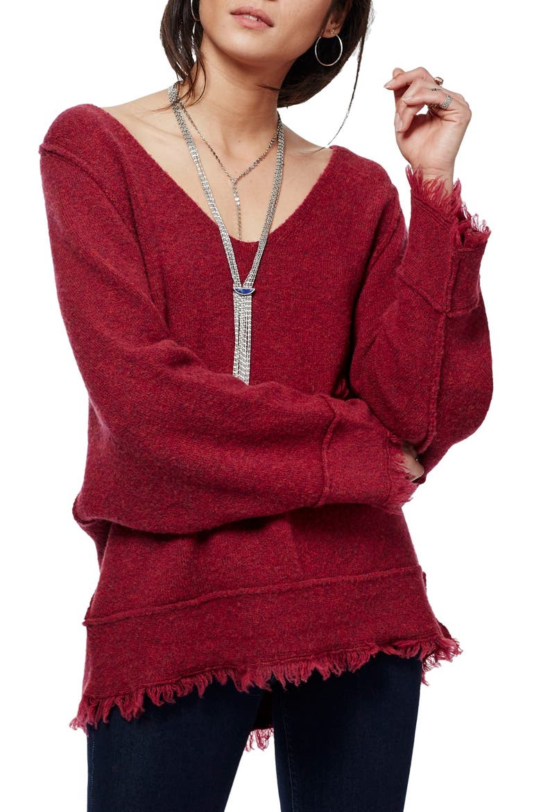 Irresistible Fringe Trim Sweater, Main, color, WINE