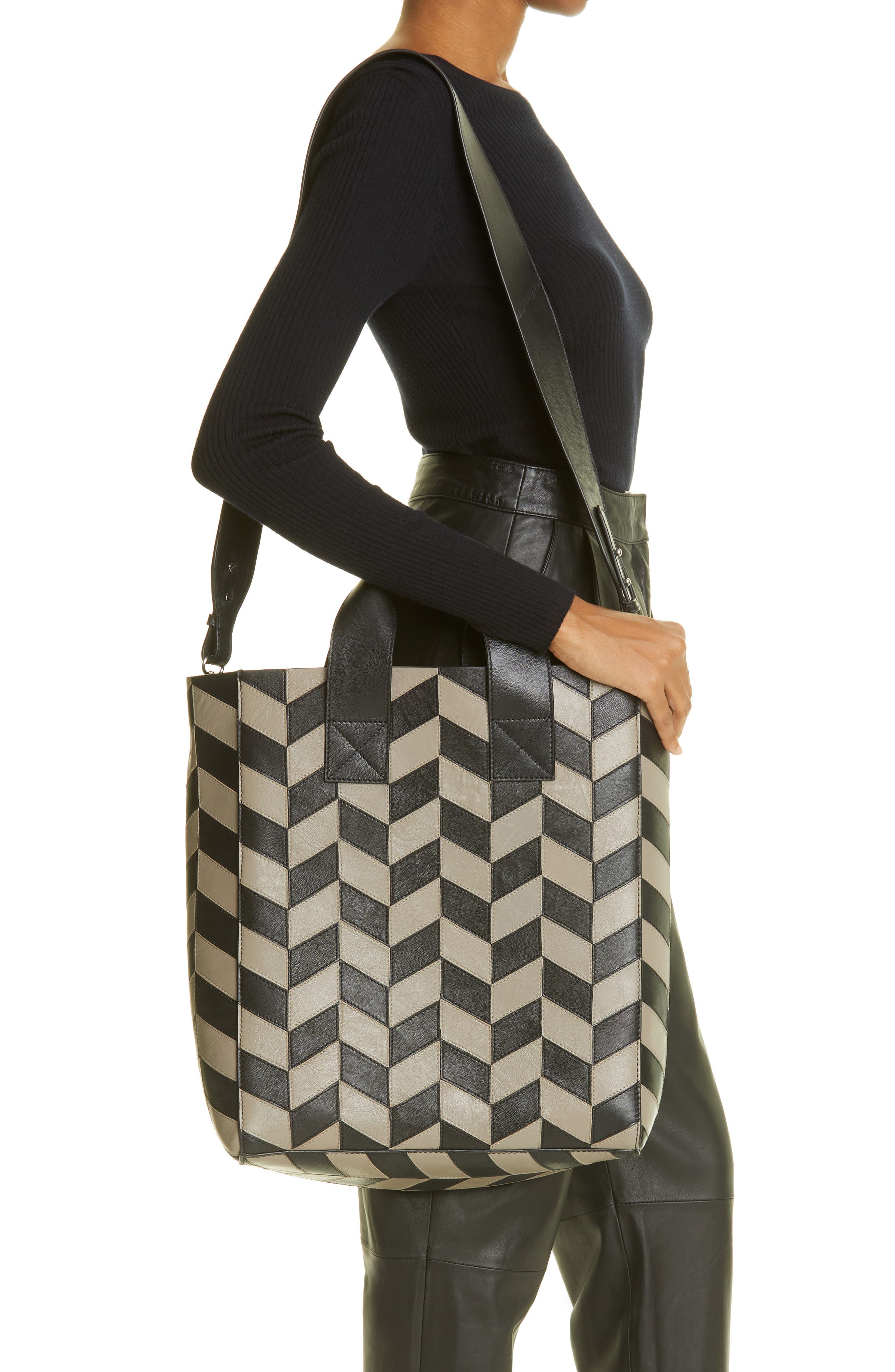 Stand Studio Amia Ziczac Leather Tote, Alternate, color, 