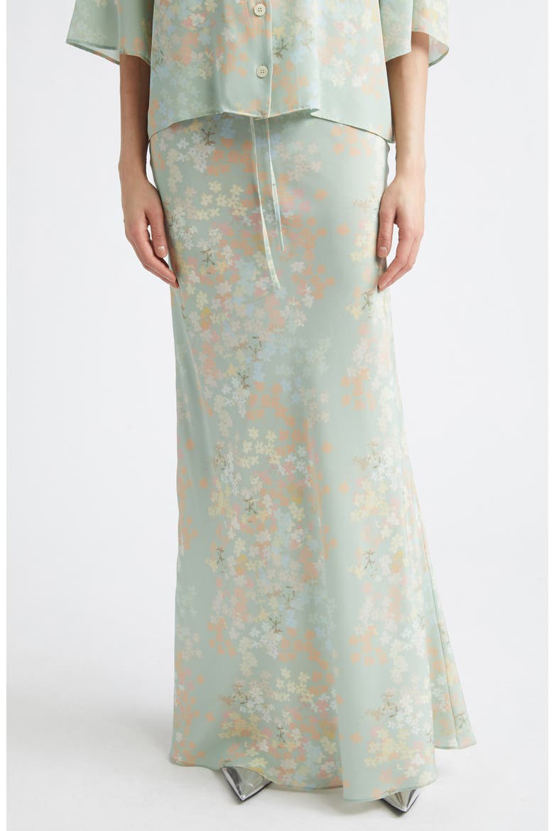Emily Floral Print Silk Maxi Skirt, Main, color, JASMIN - MINT