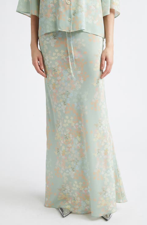 Emily Floral Print Silk Maxi Skirt