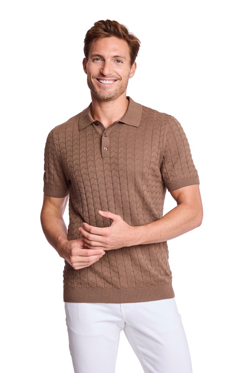 PAISLEY & GRAY Trim Fit Zigzag Knit Polo, Alternate, color, Maple Bacon