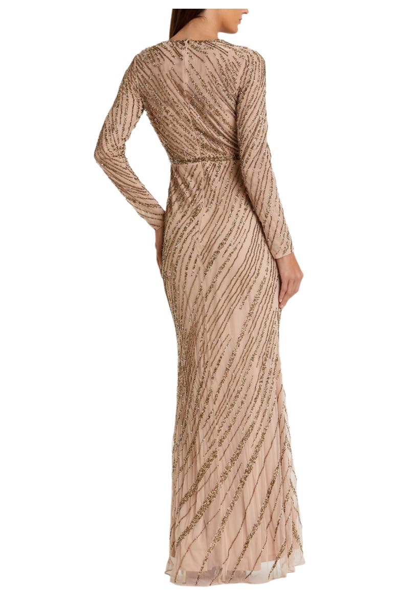 Mac Duggal Long Sleeve Beaded Column Gown, Alternate, color, Mocha