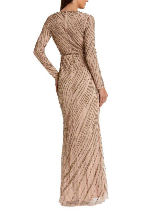 MAC DUGGAL MAC DUGGAL LONG SLEEVE BEADED COLUMN GOWN