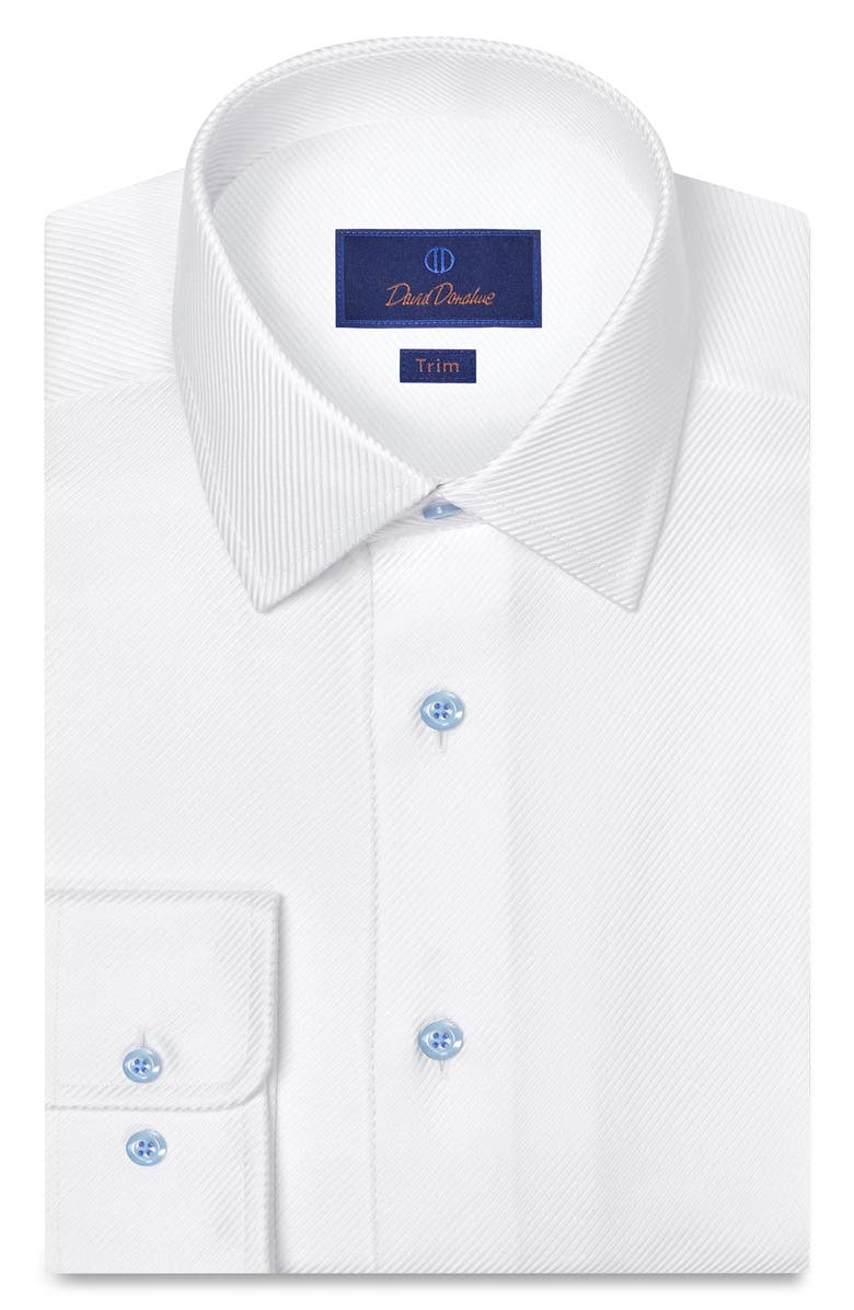 David Donahue Trim Fit Cotton Twill Dress Shirt, Main, color, White