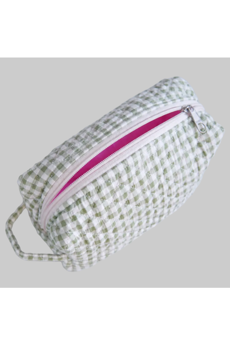 Make-up Pouch - Large, Alternate, color, Gingham Matcha