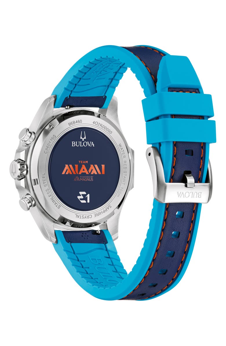 BULOVA Team Miami E1 Racing Marine Star Rubber Strap Watch, 43mm, Alternate, color, Silver-Tone