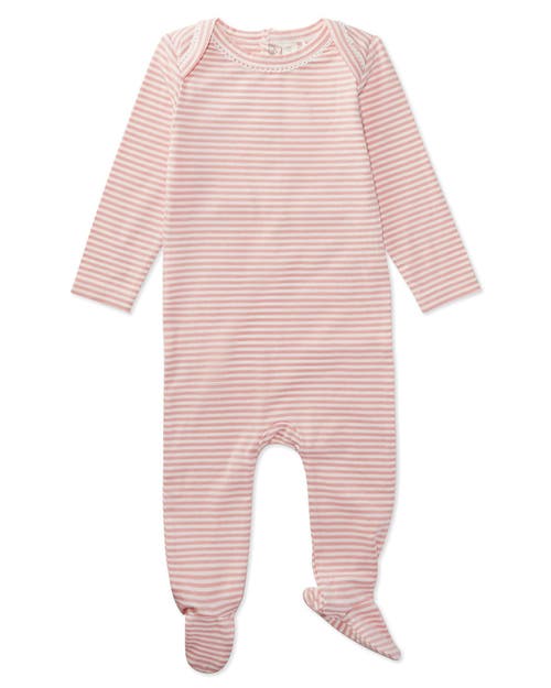 Minimoi Baby And Toddler Striped Cotton/modal Shoulder-flap Footie In Pink