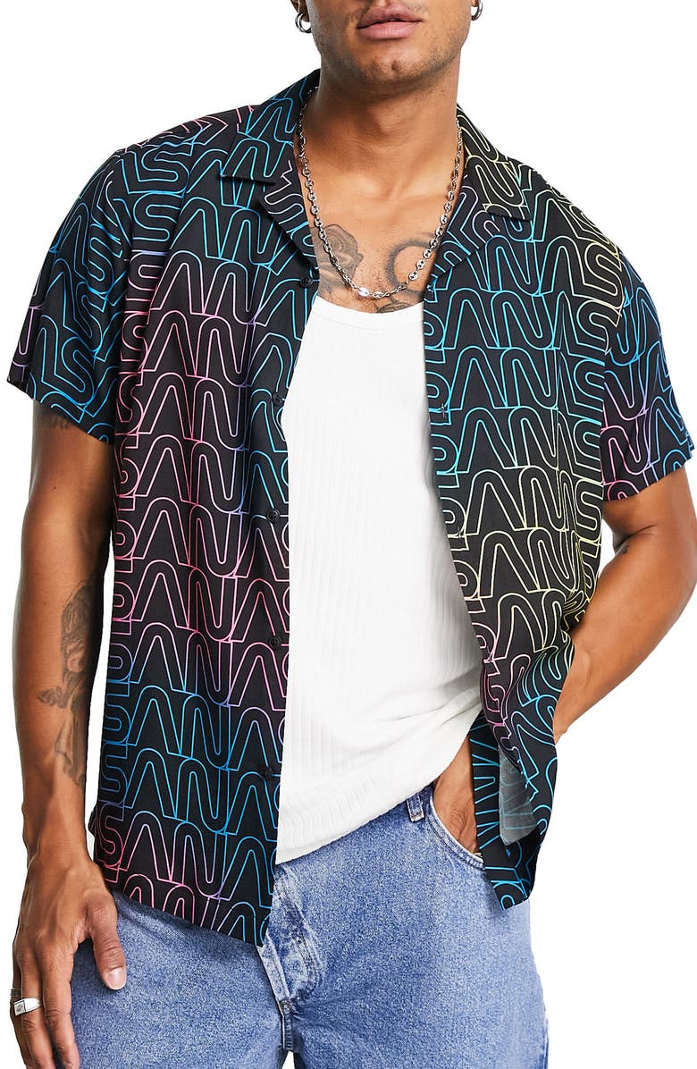 ASOS DESIGN NASA Relaxed Fit Short Sleeve Button-Up Camp Shirt, Main, color, 