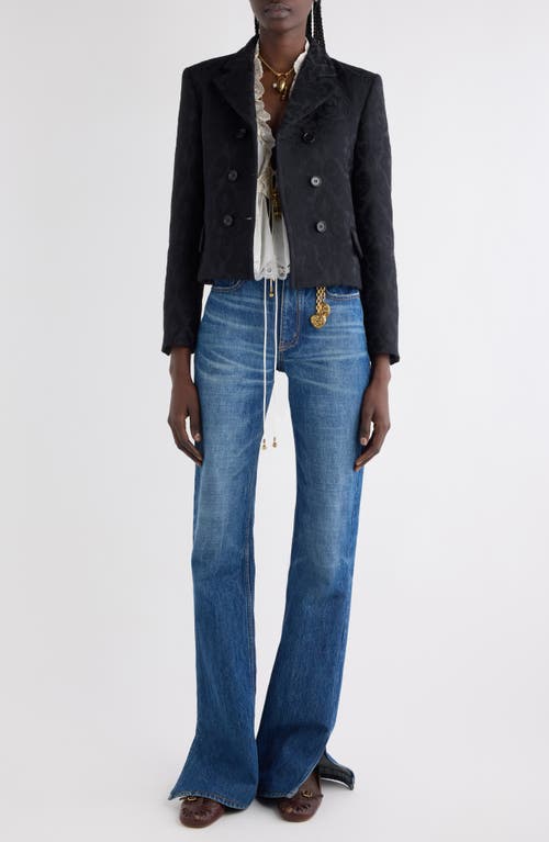 Chloé Double Breasted Floral Jacquard Wool Blend Crop Jacket In Black
