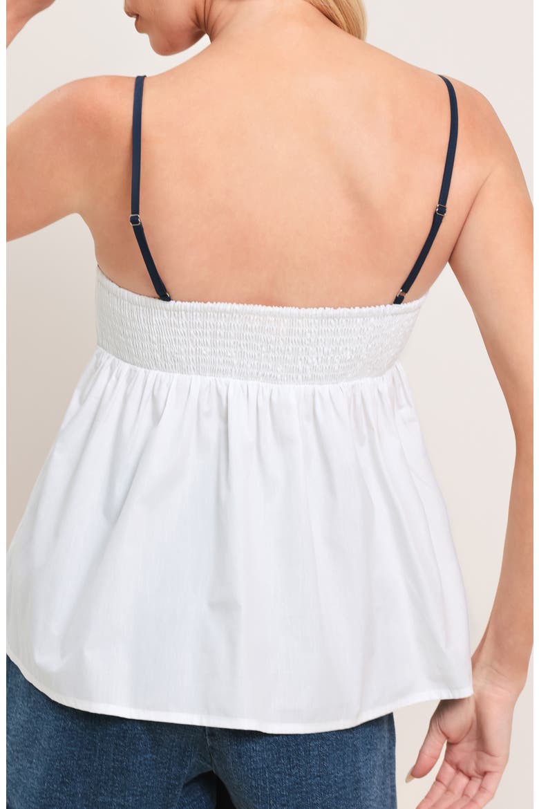 Contrast Trim Cotton Babydoll Camisole, Alternate, color, OFF WHITE/ NAVY