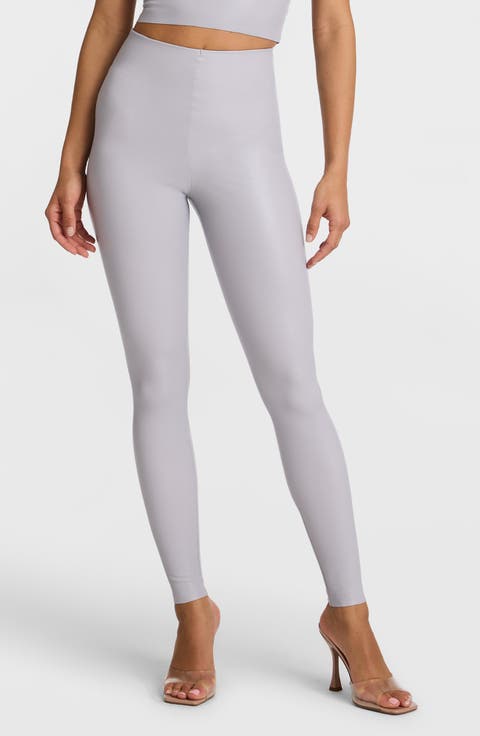 lig. eco leather pants / silver 美品 Silver Metallic Pants - Vegan Leather Pants - Straight Leg
