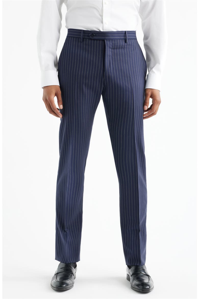 Noah Pinstripe Wool Blend Dress Pants, Main, color, NAVY