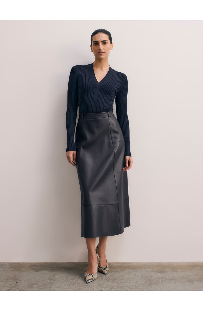 The Fold Andalo Leather Skirt, Alternate, color, Navy