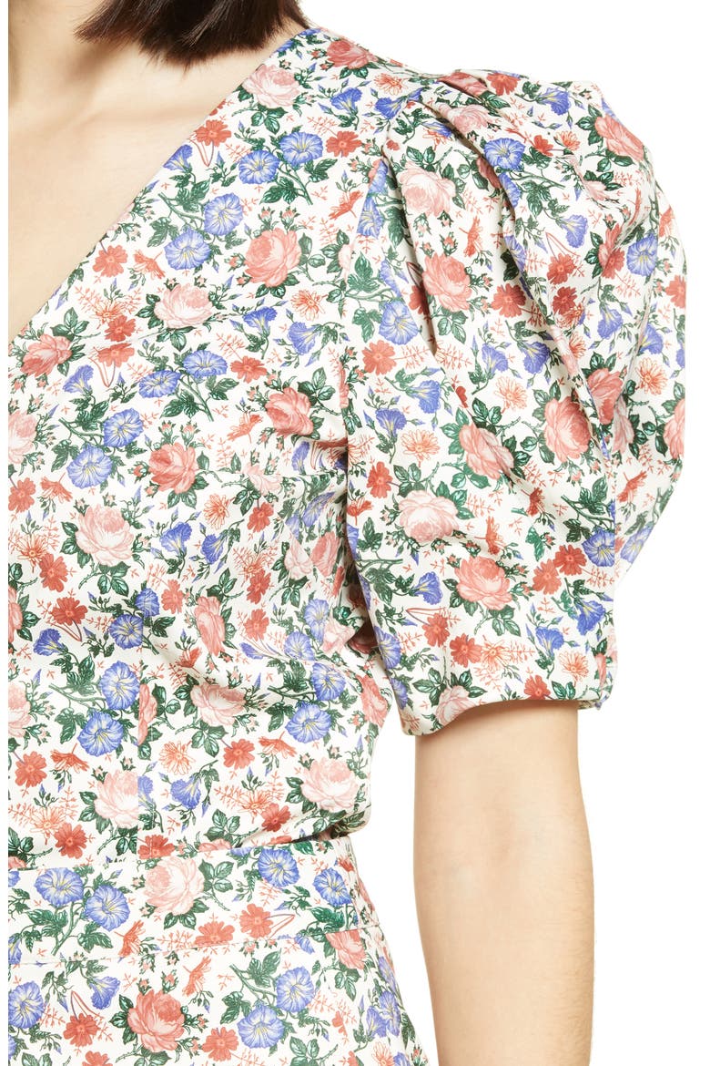 Floral Print V-Neck Top, Alternate, color, IVORY MULTI