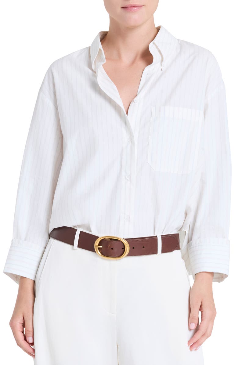 TWP Pinstripe Cotton Button-Up Shirt, Main, color, White Multi
