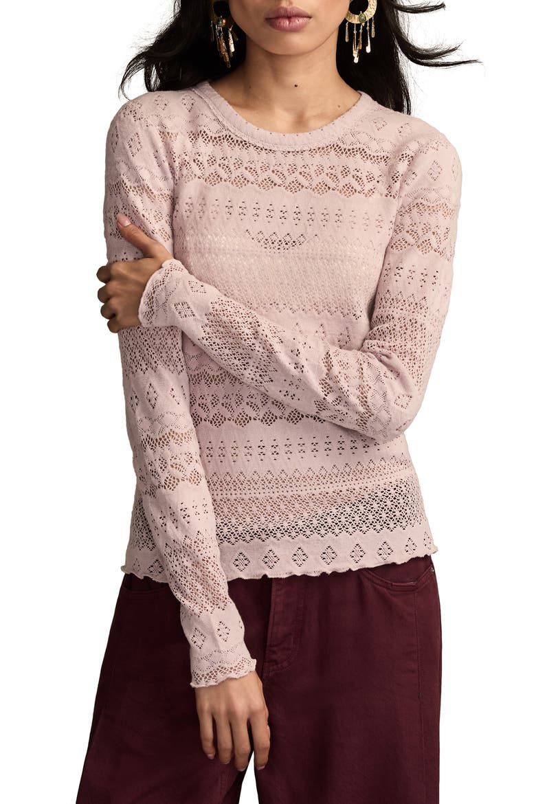 Lace Long Sleeve Crewneck Top, Main, color, SEPIA ROSE