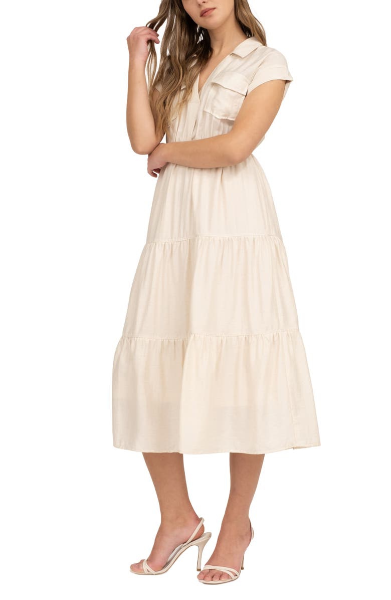 AUGUST SKY Short Sleeve Tiered Shirtdress, Alternate, color, Natural