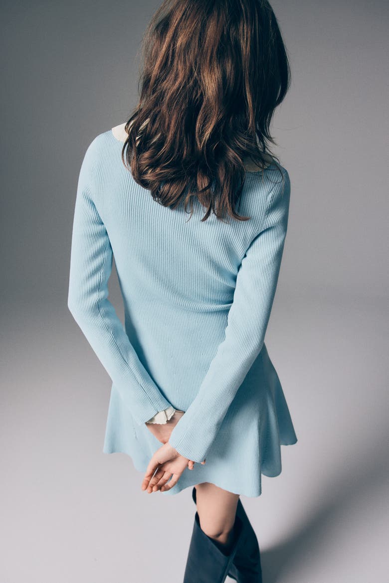Rib-knit Flared-skirt Dress, Alternate, color, Light blue