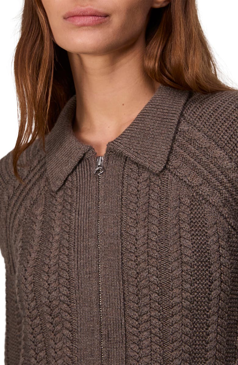 rag & bone Kerry Cable Stitch Merino Wool Zip Cardigan, Alternate, color, Brown