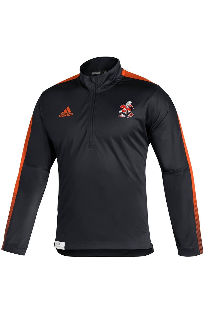 adidas Men's adidas Black Miami Hurricanes 2021 Sideline Primeblue Quarter-Zip Jacket, Alternate, color, 