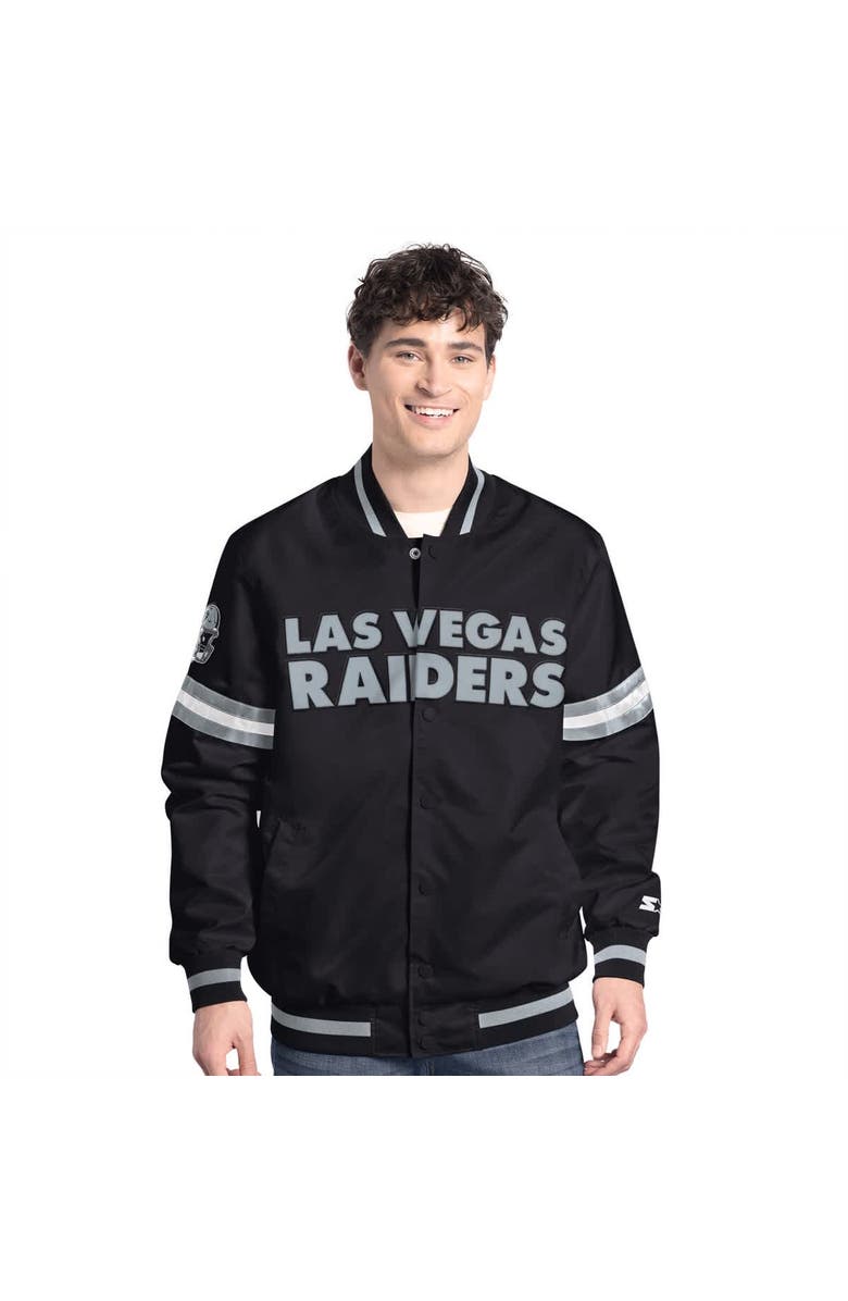 STARTER Men's Starter Black Las Vegas Raiders Scout Full-Snap Varsity Jacket, Main, color, Black