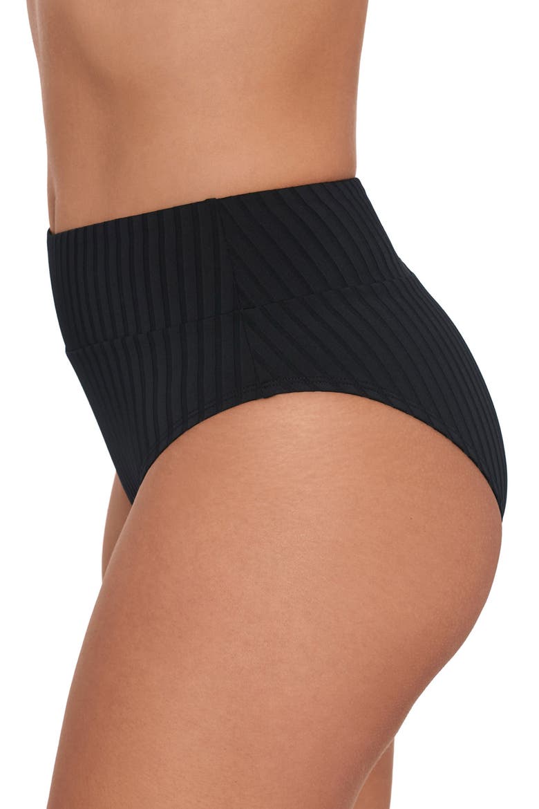 Smoothing and Sculpting Ribbed Banded High-Waist Bikini Swimsuit Bottoms, Alternate, color, Onyx Black