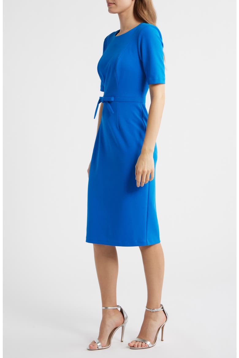 Bow Front Sheath Dress, Alternate, color, COOL COBALT