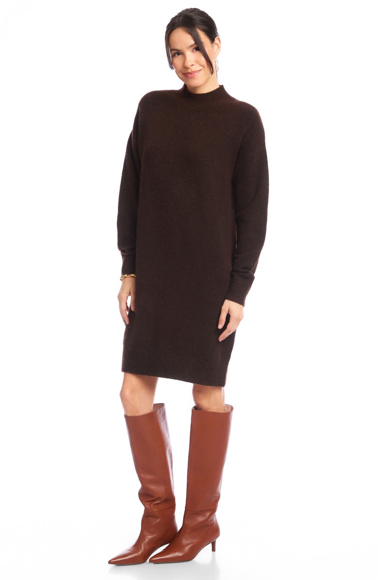Karen Kane Mock Neck Long Sleeve Sweater Dress, Alternate, color, Chocolate