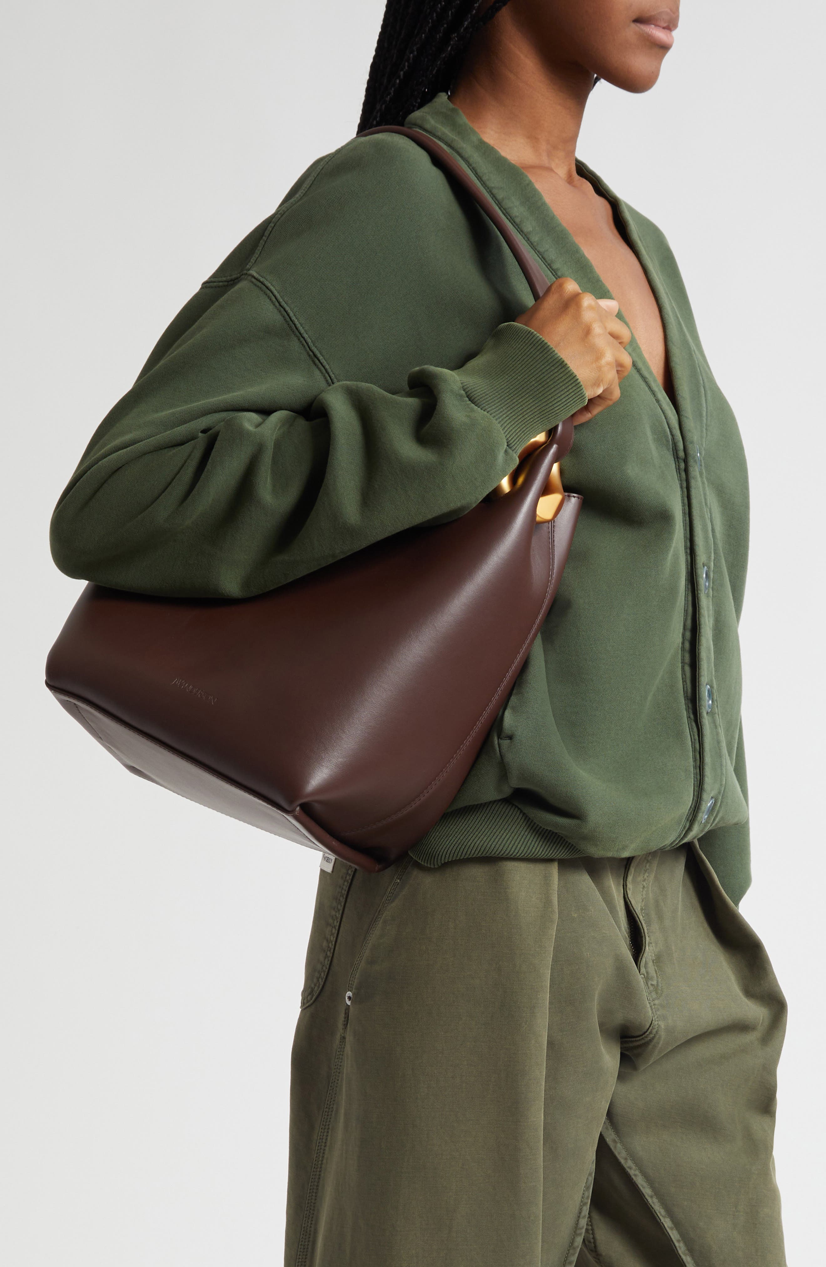 JW Anderson Small JWA Corner Leather Bucket Tote, Alternate, color, Deep Walnut 631