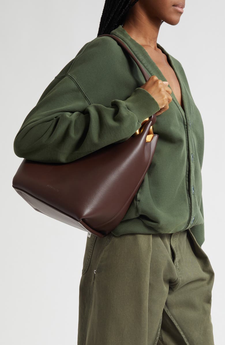 JW Anderson Small JWA Corner Leather Bucket Tote, Alternate, color, Deep Walnut 631