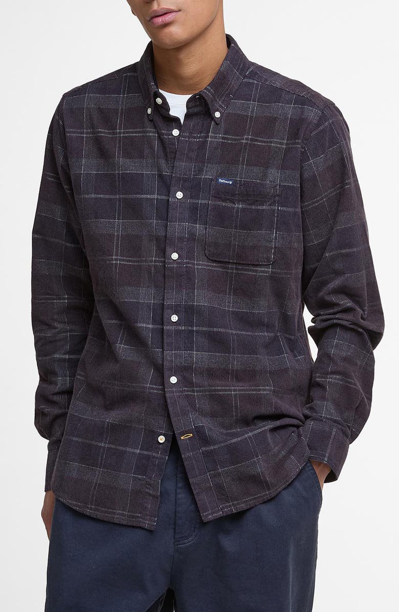 Barbour Blair Tailored Fit Plaid Cotton Corduroy Button-Down Shirt, Main, color, Midnight Oak Tartan