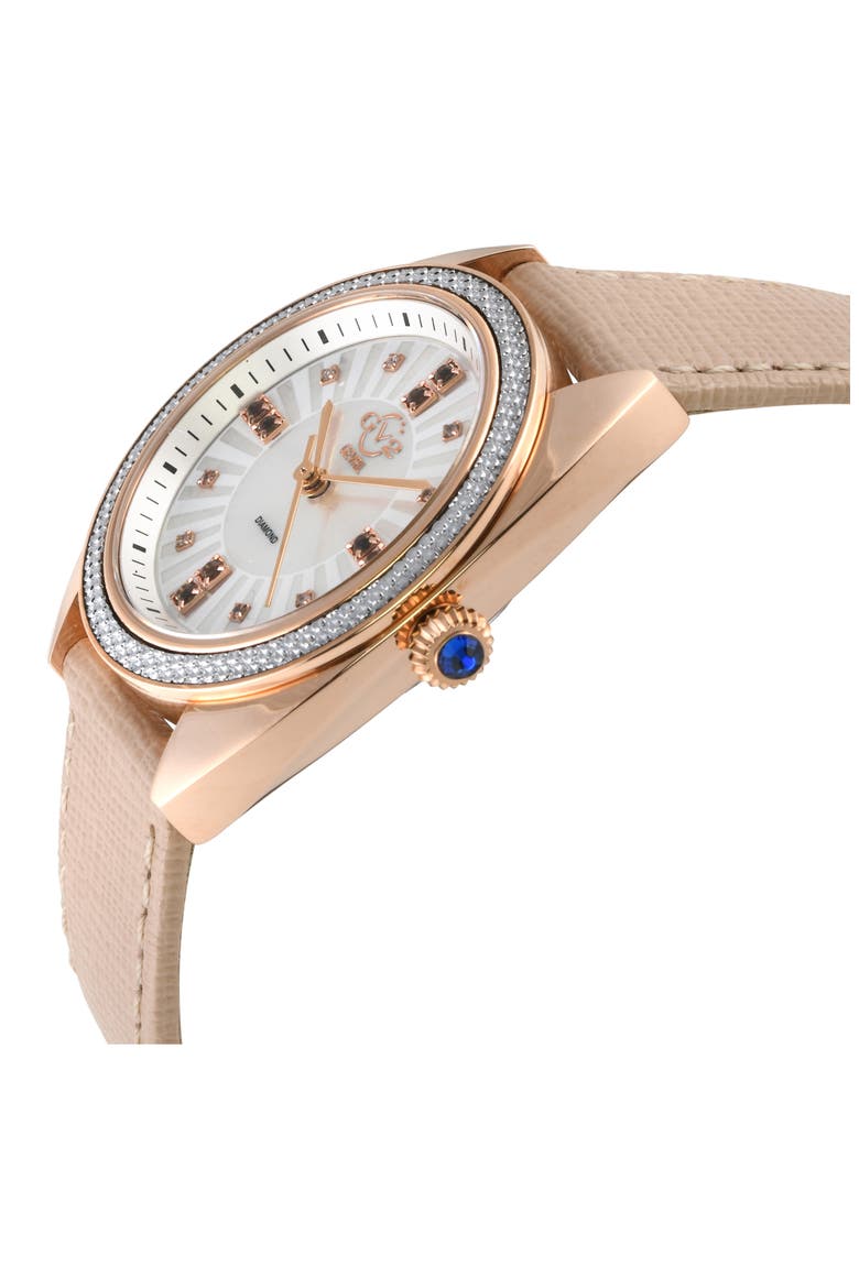 Palermo Diamond & Gemstone Leather Strap Watch, 35mm, Alternate, color, ROSE GOLD