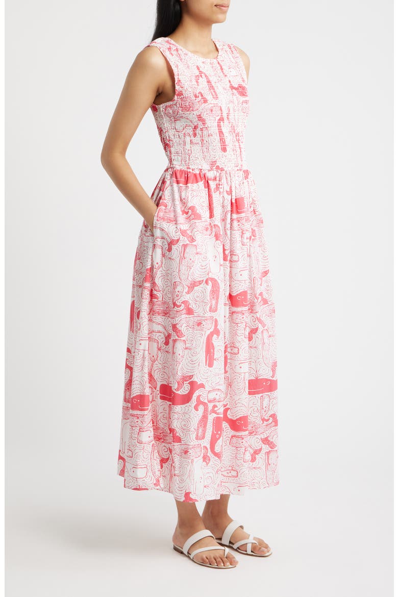 Daisey Smocked Sleeveless Midi Dress, Alternate, color, PARADISE PUNCH