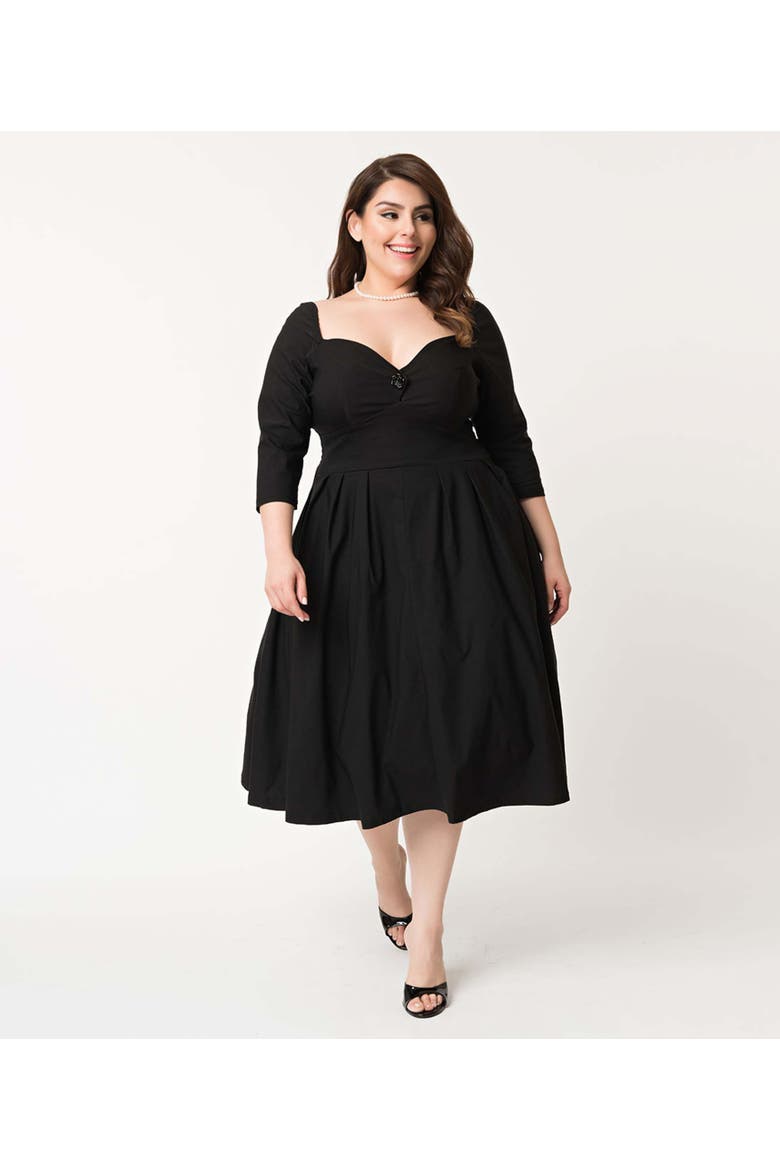 Plus Size Woven Sweetheart Neckline Lamar Swing Dress, Main, color, Black