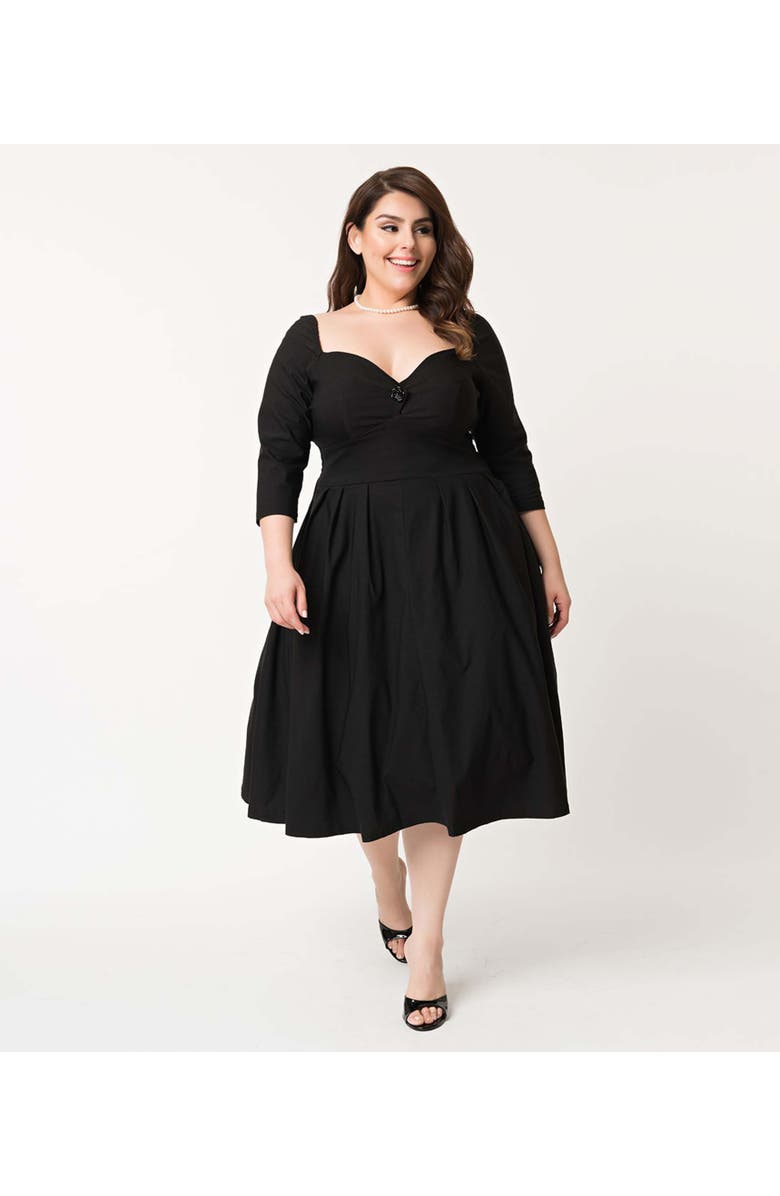 Unique Vintage Plus Size Sweetheart Neckline Lamar Swing Dress, Main, color, Black
